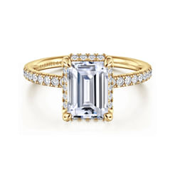 14K Yellow Gold Emerald Cut Hidden Halo Diamond Engagement Ring