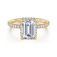 Suede - 14K Yellow Gold Emerald Cut Hidden Halo Diamond Engagement Ring