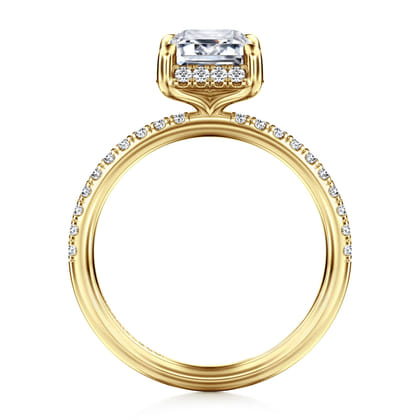 Suede - 14K Yellow Gold Emerald Cut Hidden Halo Diamond Engagement Ring