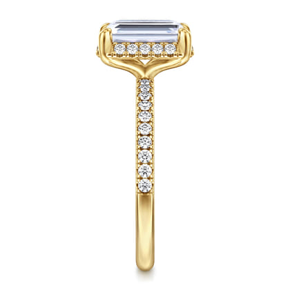 Suede - 14K Yellow Gold Emerald Cut Hidden Halo Diamond Engagement Ring