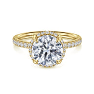 Suede - 14K Yellow Gold Round Hidden Halo Diamond Engagement Ring