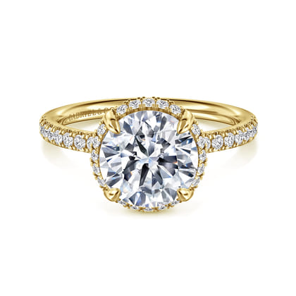 Suede - 14K Yellow Gold Round Hidden Halo Diamond Engagement Ring