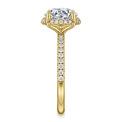 Suede - 14K Yellow Gold Round Hidden Halo Diamond Engagement Ring