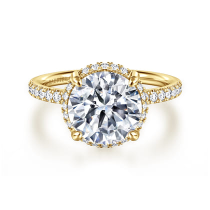 Suede - 14K Yellow Gold Round Hidden Halo Diamond Engagement Ring