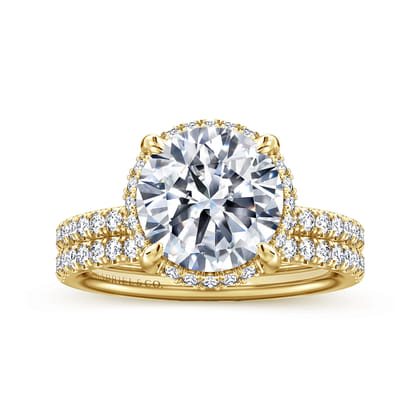 Suede - 14K Yellow Gold Round Hidden Halo Diamond Engagement Ring