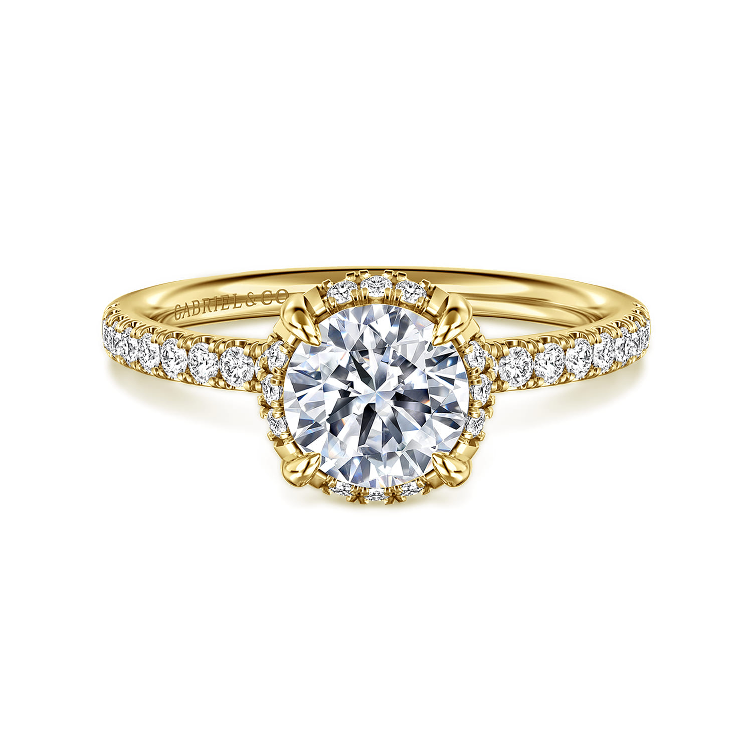 Suede - 14K Yellow Gold Round Hidden Halo Diamond Engagement Ring