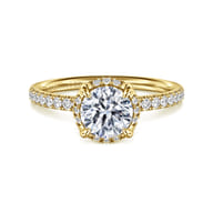 Suede - 14K Yellow Gold Round Hidden Halo Diamond Engagement Ring