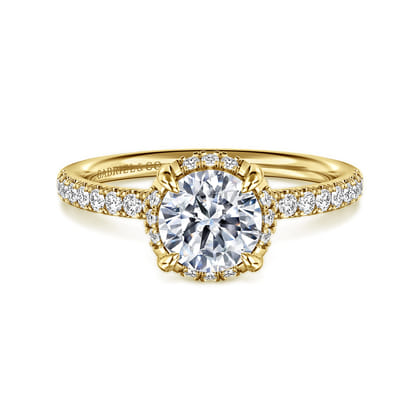 Suede - 14K Yellow Gold Round Hidden Halo Diamond Engagement Ring