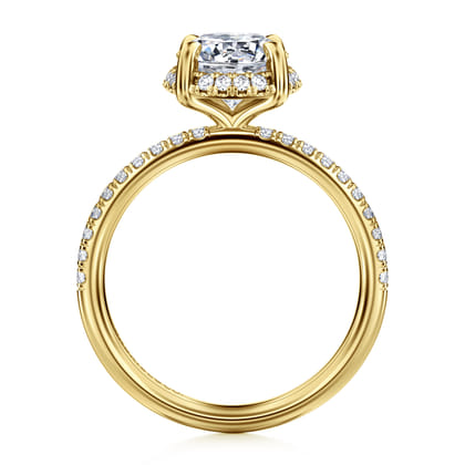 Suede - 14K Yellow Gold Round Hidden Halo Diamond Engagement Ring