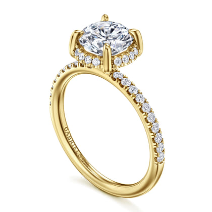 Suede - 14K Yellow Gold Round Hidden Halo Diamond Engagement Ring