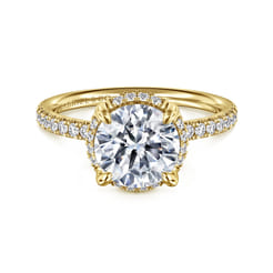 Suede - 14K Yellow Gold Round Hidden Halo Diamond Engagement Ring