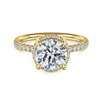 Suede - 14K Yellow Gold Round Hidden Halo Diamond Engagement Ring