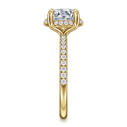 Suede - 14K Yellow Gold Round Hidden Halo Diamond Engagement Ring