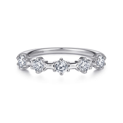 Sumatra - 14K White Gold 5 Stone Stations Stackable Diamond Anniversary Band