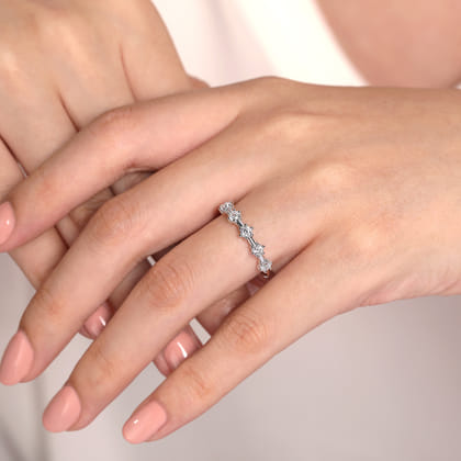 Sumatra - 14K White Gold 5 Stone Stations Stackable Diamond Anniversary Band