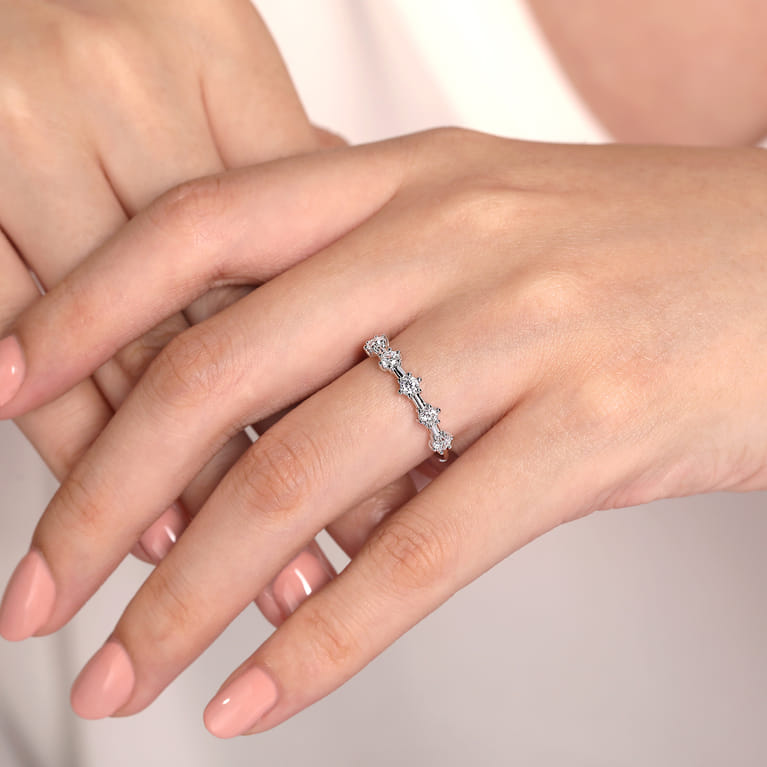 Straight Wedding Ring in 14k White Gold with Round Natural Diamond at Gabriel & Co. - Shot 5