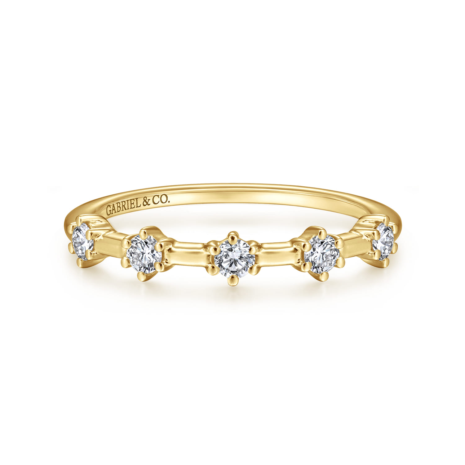 Straight Wedding Ring in 14k Yellow Gold with Round Natural Diamond at Gabriel & Co. - Shot 1