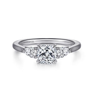 Sunday - 14K White Gold Cushion Cut 3 Stone Diamond Engagement Ring