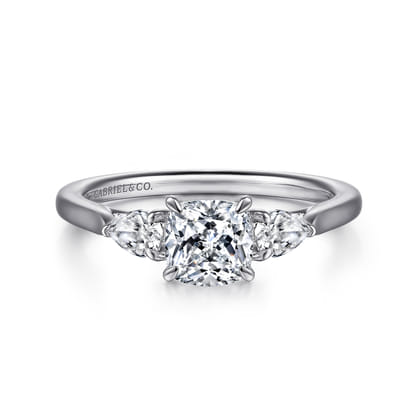 Sunday - 14K White Gold Cushion Cut 3 Stone Diamond Engagement Ring