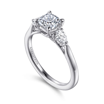 Sunday - 14K White Gold Cushion Cut 3 Stone Diamond Engagement Ring