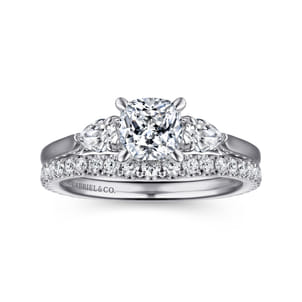 Sunday - 14K White Gold Cushion Cut 3 Stone Diamond Engagement Ring