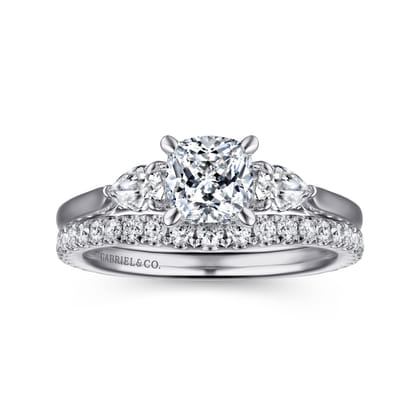 Sunday - 14K White Gold Cushion Cut 3 Stone Diamond Engagement Ring