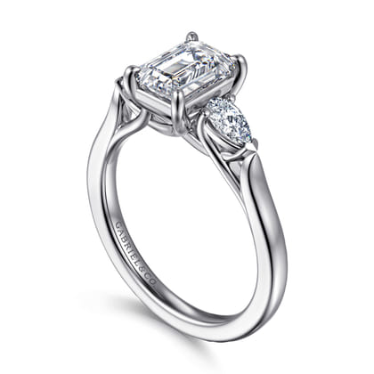 Sunday - 14K White Gold Emerald Cut 3 Stone Diamond Engagement Ring