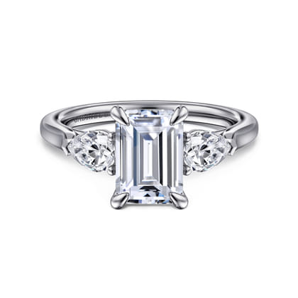 Sunday - 14K White Gold Emerald Cut 3 Stone Diamond Engagement Ring