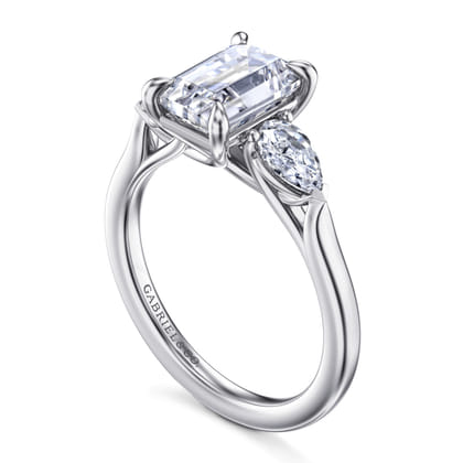 Sunday - 14K White Gold Emerald Cut 3 Stone Diamond Engagement Ring