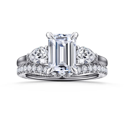 Sunday - 14K White Gold Emerald Cut 3 Stone Diamond Engagement Ring