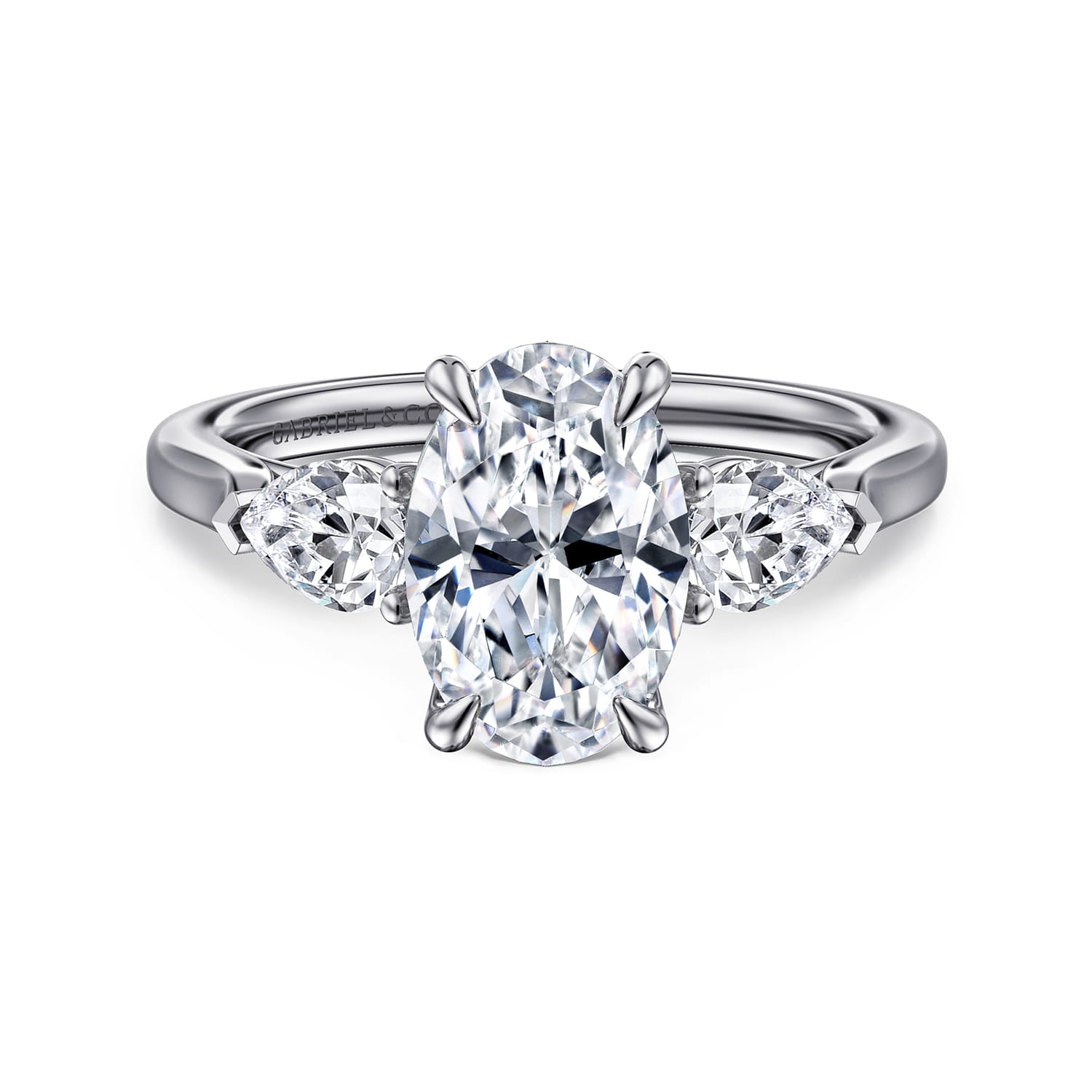 Sunday - 14K White Gold Oval 3 Stone Diamond Engagement Ring