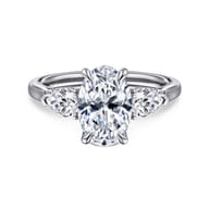 Sunday - 14K White Gold Oval 3 Stone Diamond Engagement Ring