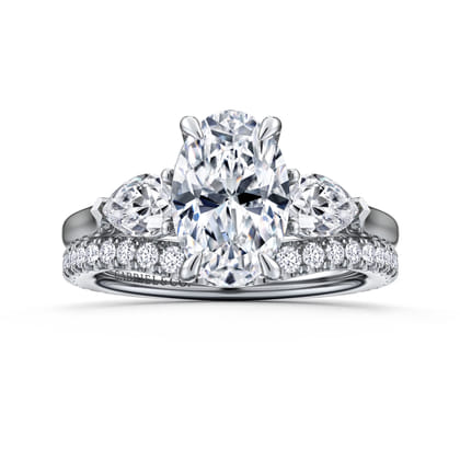 Sunday - 14K White Gold Oval 3 Stone Diamond Engagement Ring