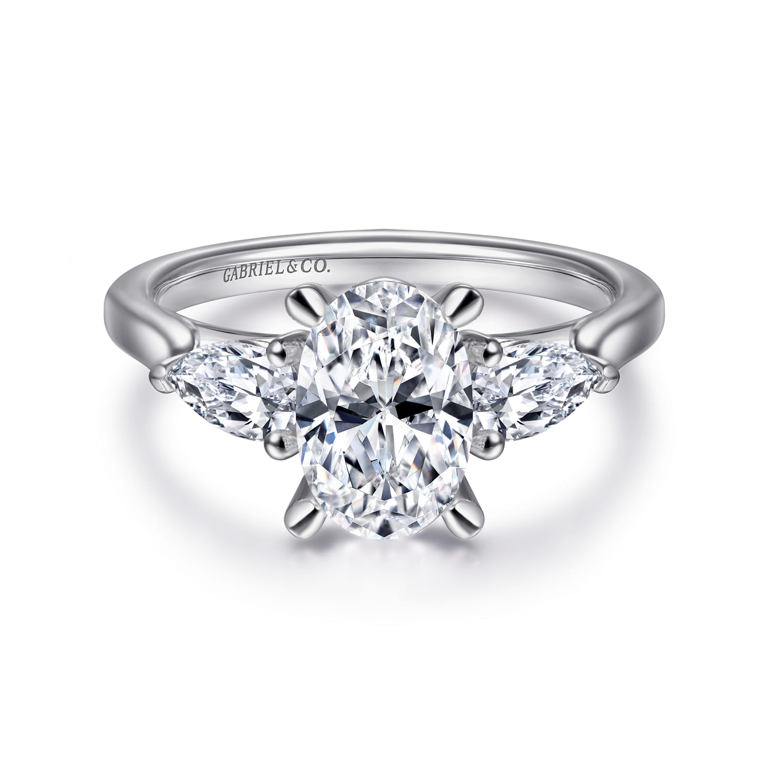 Sunday - 14K White Gold Oval Three Stone Diamond Engagement Ring