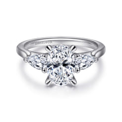 Sunday - 14K White Gold Oval Three Stone Diamond Engagement Ring