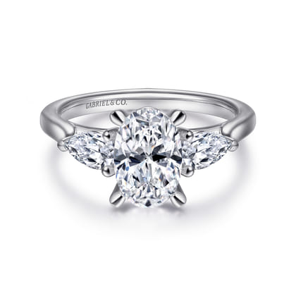 Sunday - 14K White Gold Oval Three Stone Diamond Engagement Ring