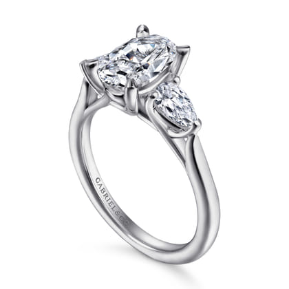 Sunday - 14K White Gold Oval Three Stone Diamond Engagement Ring