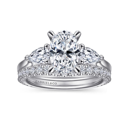 Sunday - 14K White Gold Oval Three Stone Diamond Engagement Ring
