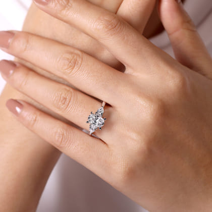 Sunday - 14K White Gold Oval Three Stone Diamond Engagement Ring