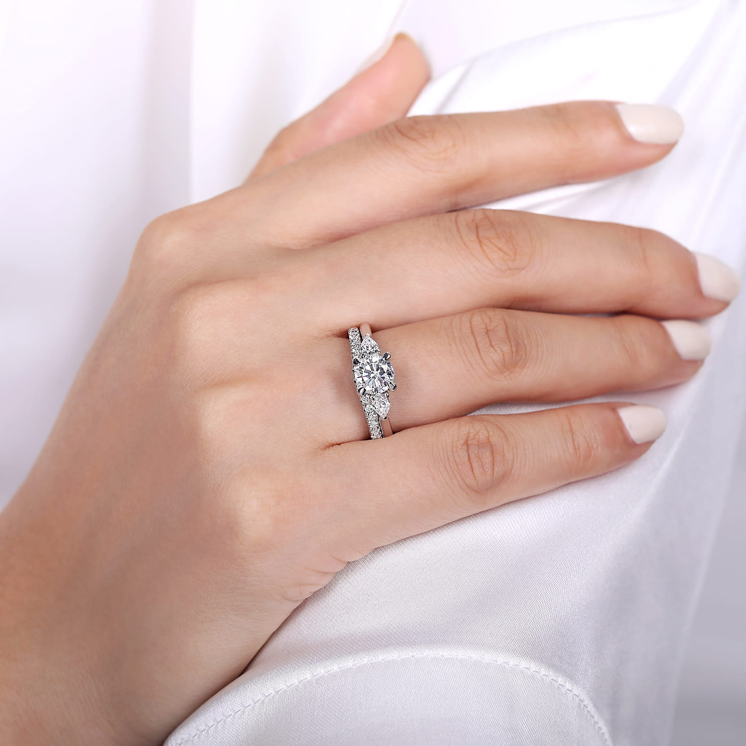 Sunday - 14K White Gold Round 3 Stone Diamond Engagement Ring