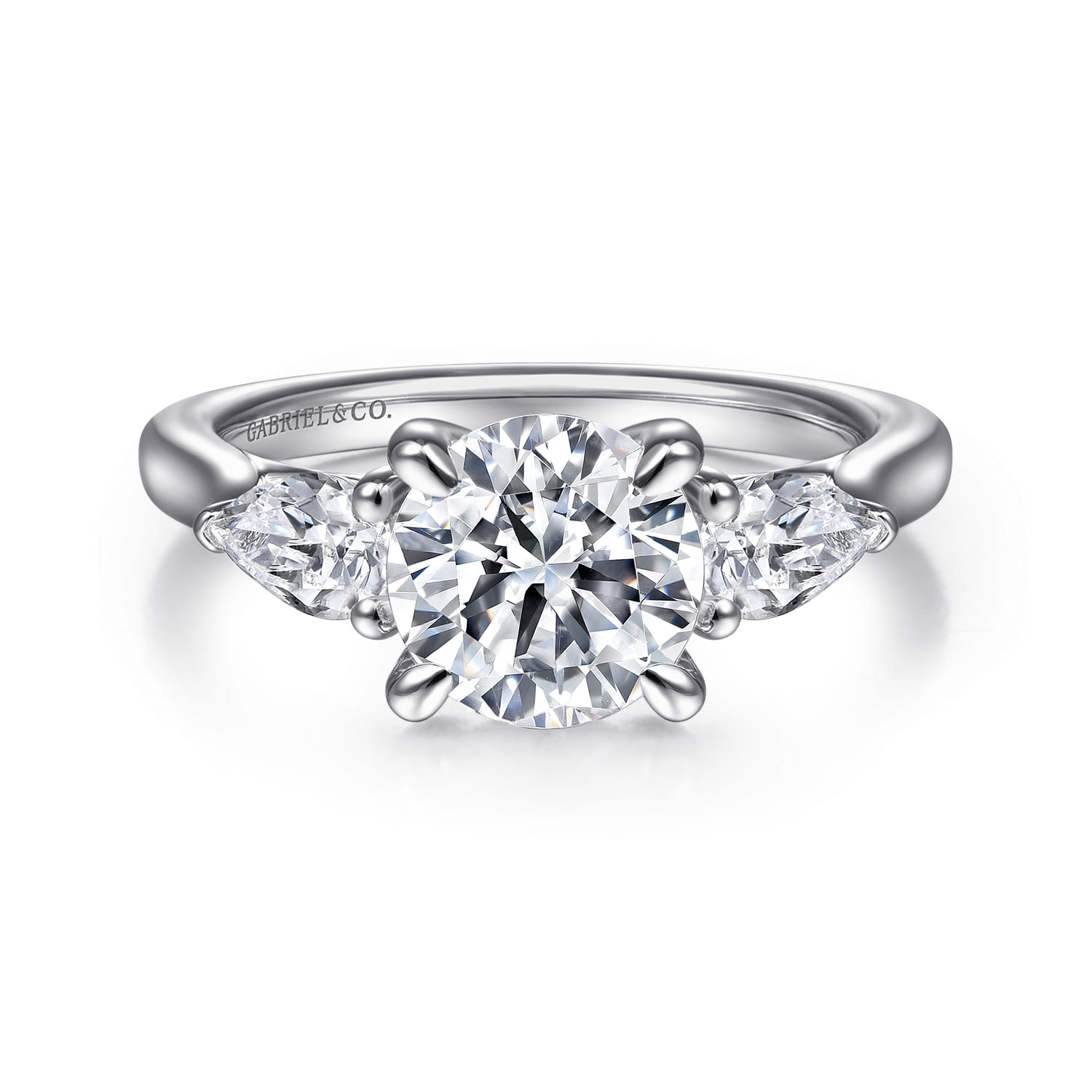 Sunday - 14K White Gold Round 3 Stone Diamond Engagement Ring