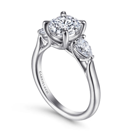 Sunday - 14K White Gold Round 3 Stone Diamond Engagement Ring