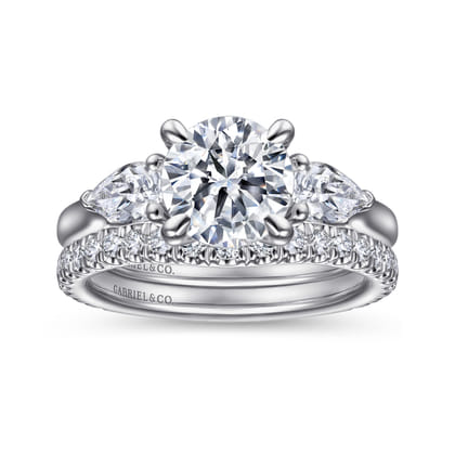 Sunday - 14K White Gold Round 3 Stone Diamond Engagement Ring