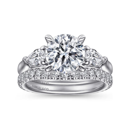 Sunday - 14K White Gold Round 3 Stone Diamond Engagement Ring