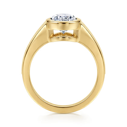 Sunshine - Vintage Inspired 14K Yellow Gold Oval Three Stone Green Sapphire and Diamod Engagement Ring