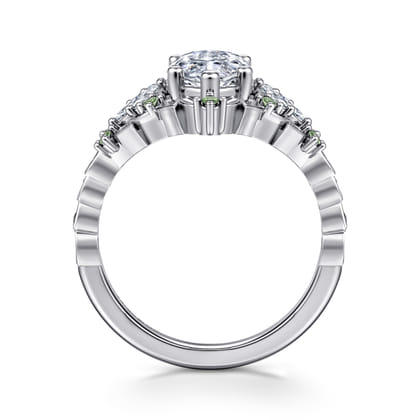 Swift - 14K White Gold Marquise Shape Cluster Green Sapphire and Diamond Engagement Ring