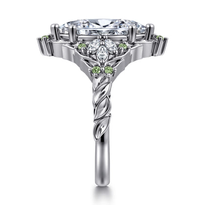 Swift - 14K White Gold Marquise Shape Cluster Green Sapphire and Diamond Engagement Ring
