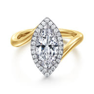 Sylvara - 14K White-Yellow Gold Marquise Shahpe Halo Diamond Engagement Ring