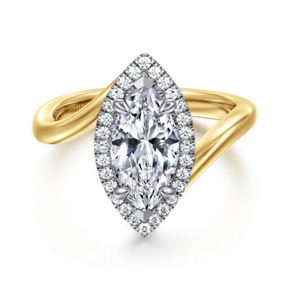 Sylvara - 14K White-Yellow Gold Marquise Shahpe Halo Diamond Engagement Ring