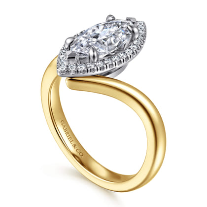 Sylvara - 14K White-Yellow Gold Marquise Shahpe Halo Diamond Engagement Ring